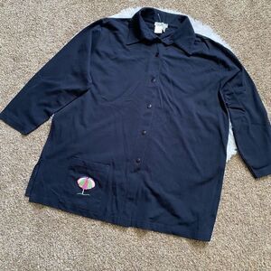 Ulla Popken Top Shacket Button Down Blue Embroidered Umbrella New Womens 16 18